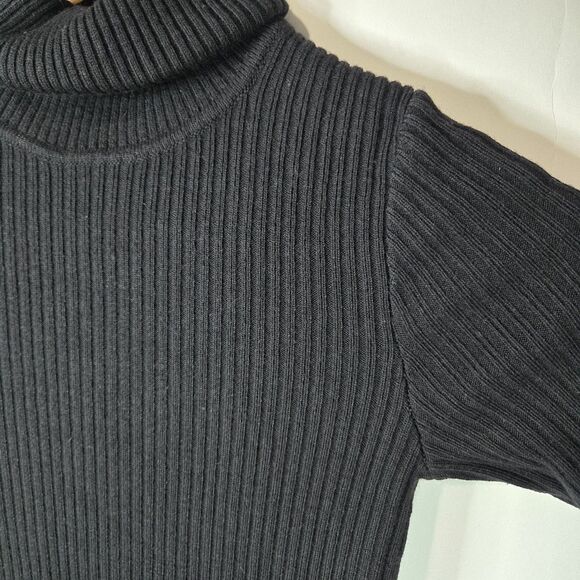 Theory Black Wool Blend Short Sleeve Turtleneck Dress Whimsy Goth Small - Picture 2 of 6